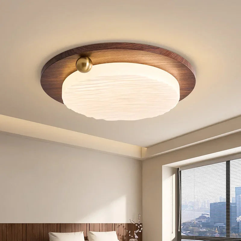 plafonnier moderne minimaliste bois marron clair blanc texture naturelle opacité fixations lumière chambre couloir