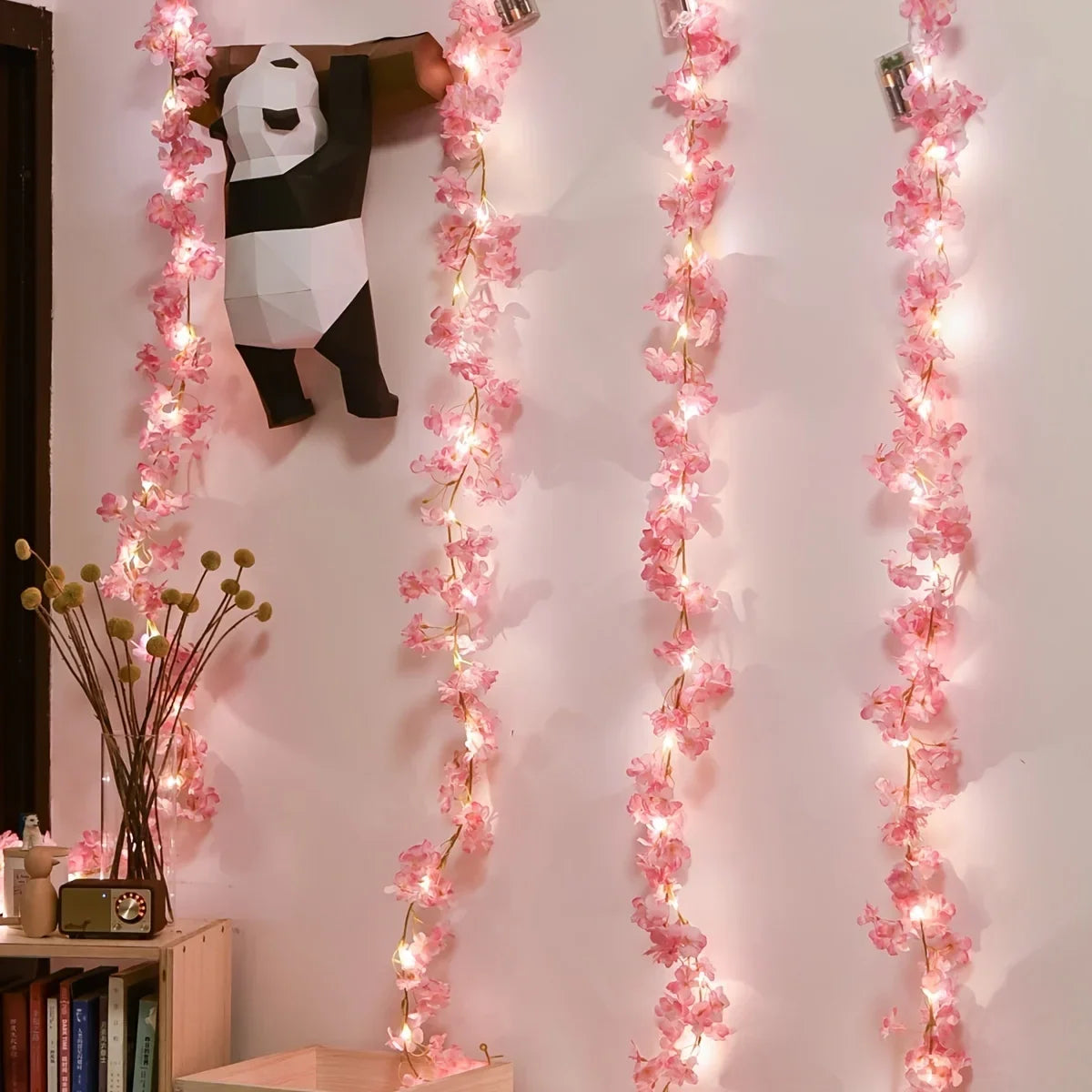 guirlande lumineuse fleurs artificielles rose clair extérieure intérieure vacances décoration festive led 200cm 20leds