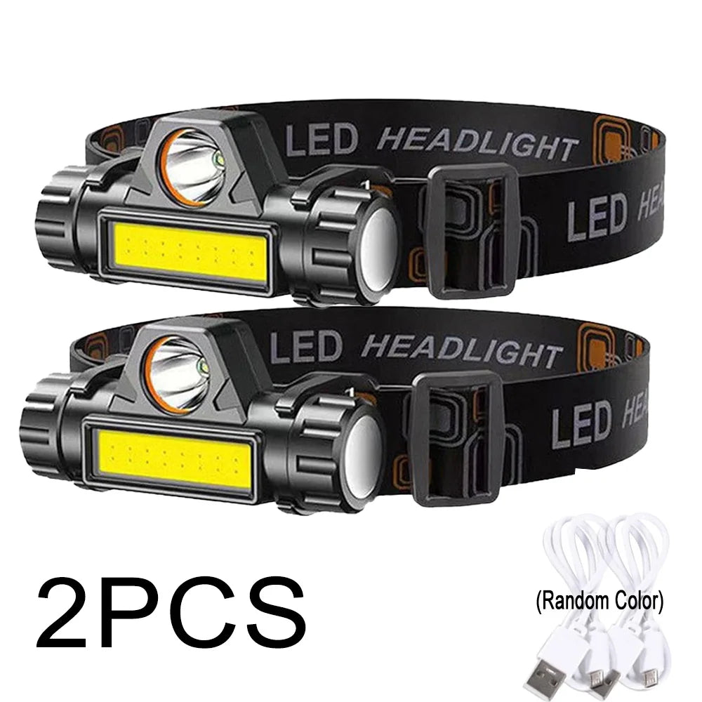 lampe frontale led rechargeable usb noir camping pêche étanche haute luminosité 180deg