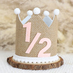couronne décorative marron blanc bleu rose pompons chiffres anniversaire enfant photo rustic