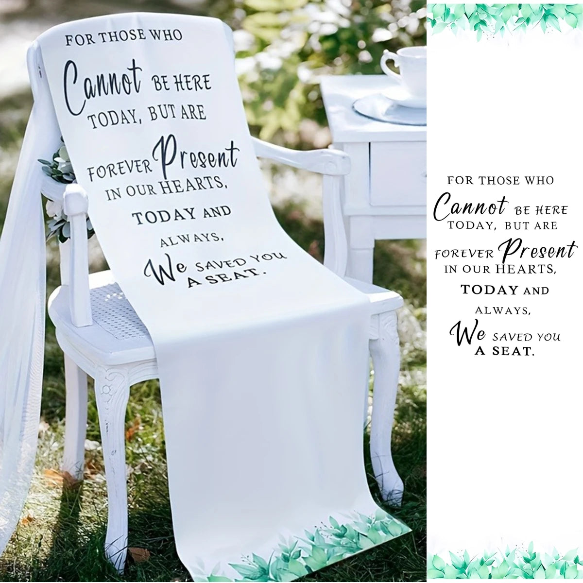 bannière mariage commémorative lettrage blanc vert bordure élégante clips decoration événement festive polyester