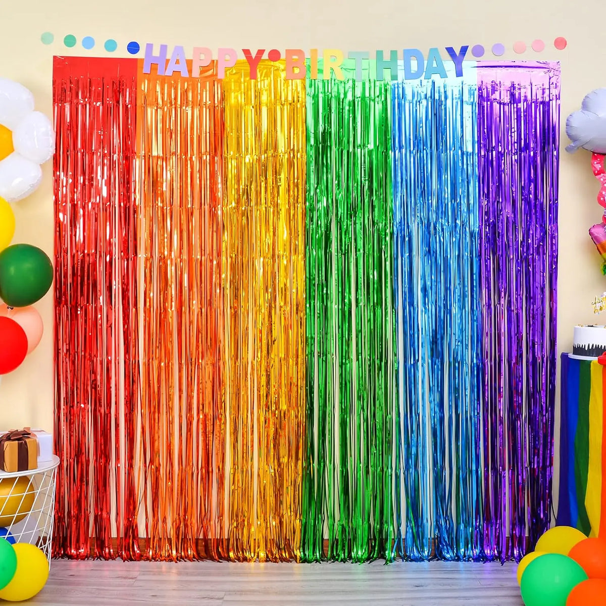 rideau franges métalliques couleurs vives mariage anniversaire décoration festive adhésif pack deux
