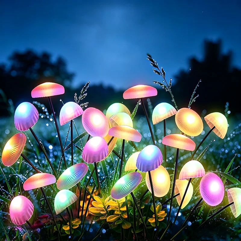 lumières solaires extérieures modernes forme champignon blanc jaune bleu rose vert jardin patio autonomes