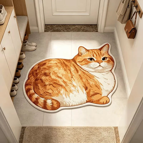 tapis bain peluche chat réaliste antidérapant doux absorption rapide salle bain entrée maison