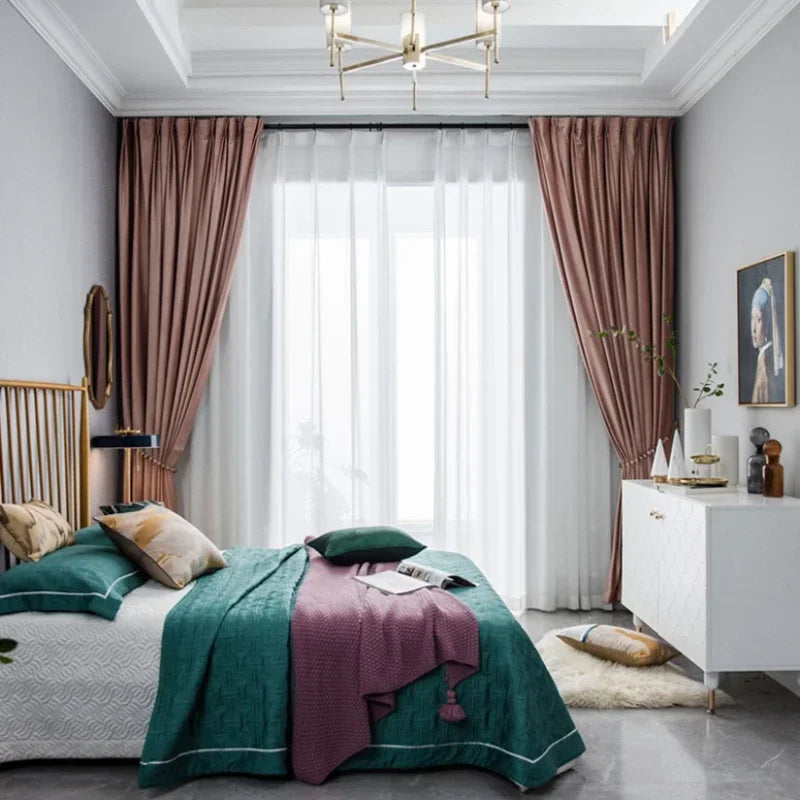 rideaux rose pâle opaques moderne maison polyester uni plissé