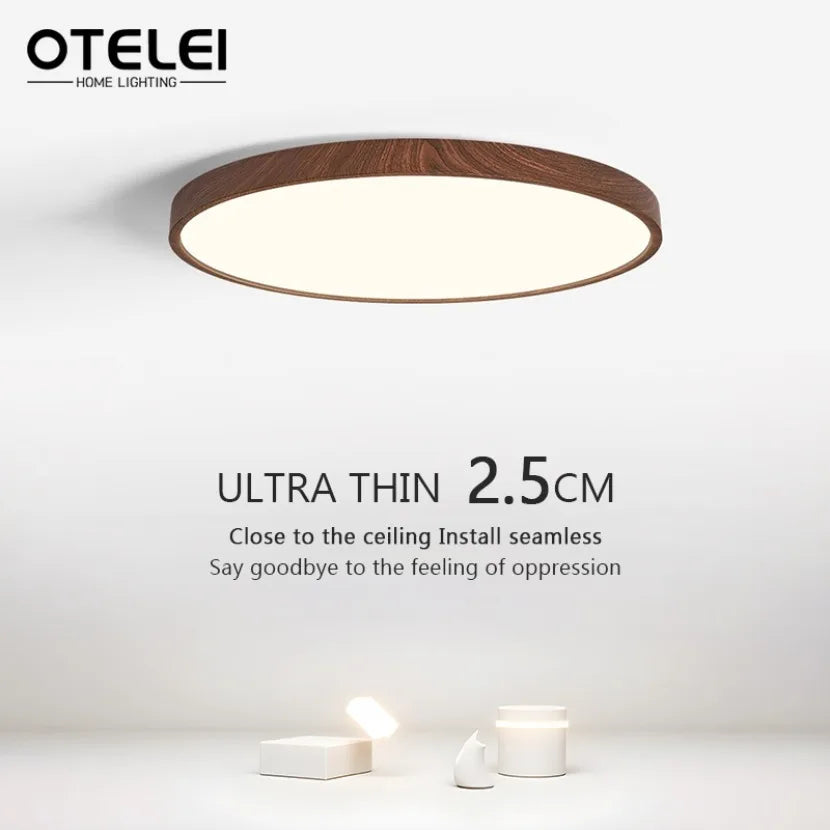 lampe moderne grain bois noyer ultra mince éclairage led blanc chaleur salon chambre