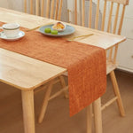 nappe lin texturée gris rouge bleu vert orange moderne décoration intérieure table assiettes thé