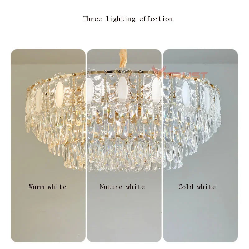 lampe suspendue dorée cristal transparent classique chaîne métallique