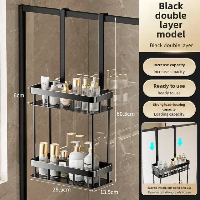 étagère salle bain noire métal moderne crochets tablettes rangement douche