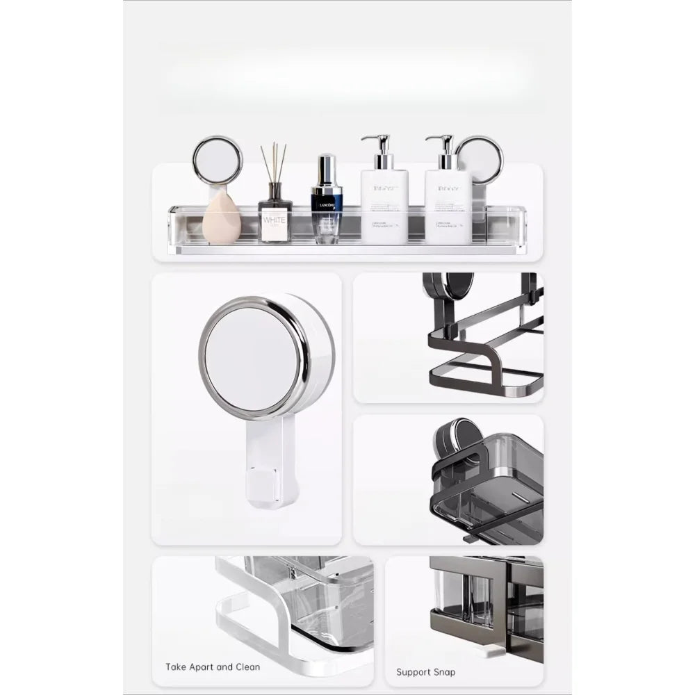 étagère salle bain moderne noir brillante adhésive minimaliste rangement pot crème pompe savon lotion