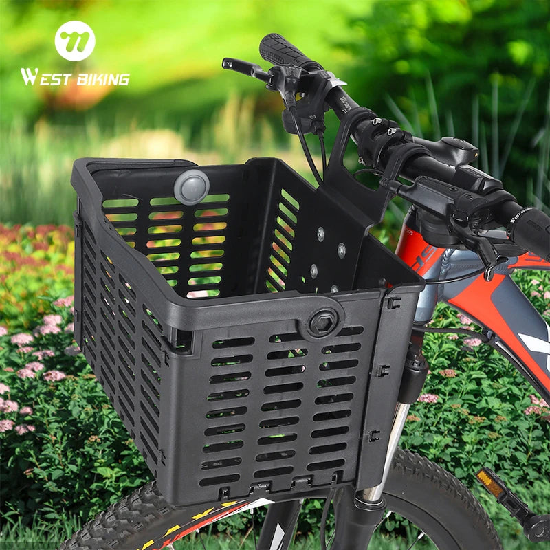panier vélo pliable noir fixations métalliques motifs ajourés transport légumes