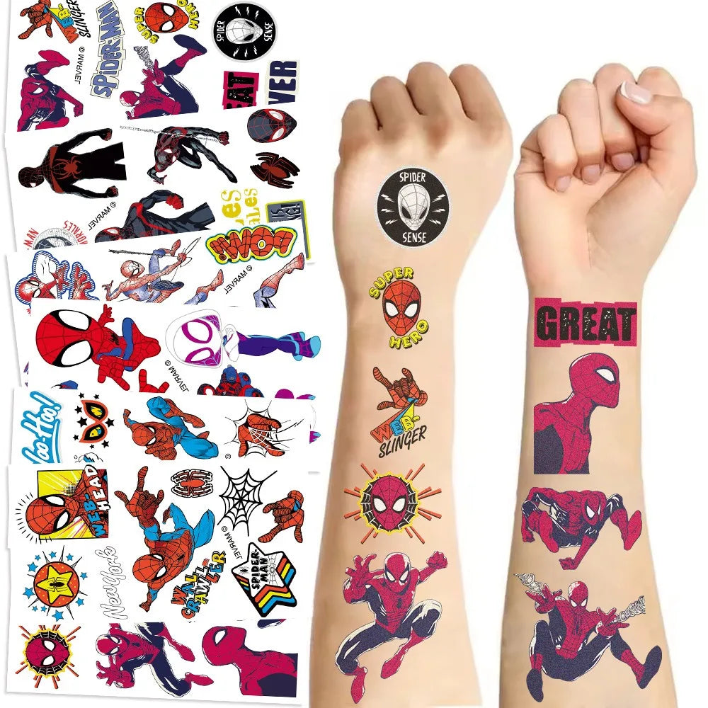 tatouages temporaires spider man super héros marvel enfants anniversaire pow great slinger adhésif rouge