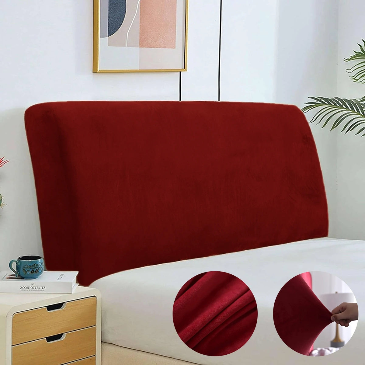 couvre tête lit velours beige moderne adhésif protection chambre maison 200cm