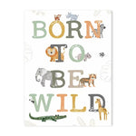 affiche toile animaux jungle lion zebre elephant decor chambre enfant cartoon beige vert