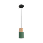lampe suspendue moderne minimaliste vert noir blanche bois clair abatjour cylindrique