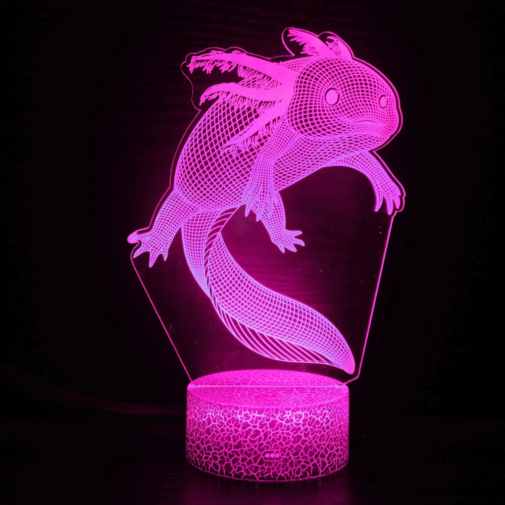 lampe led 3d axolotl change couleur télécommande rose bleu rouge vert