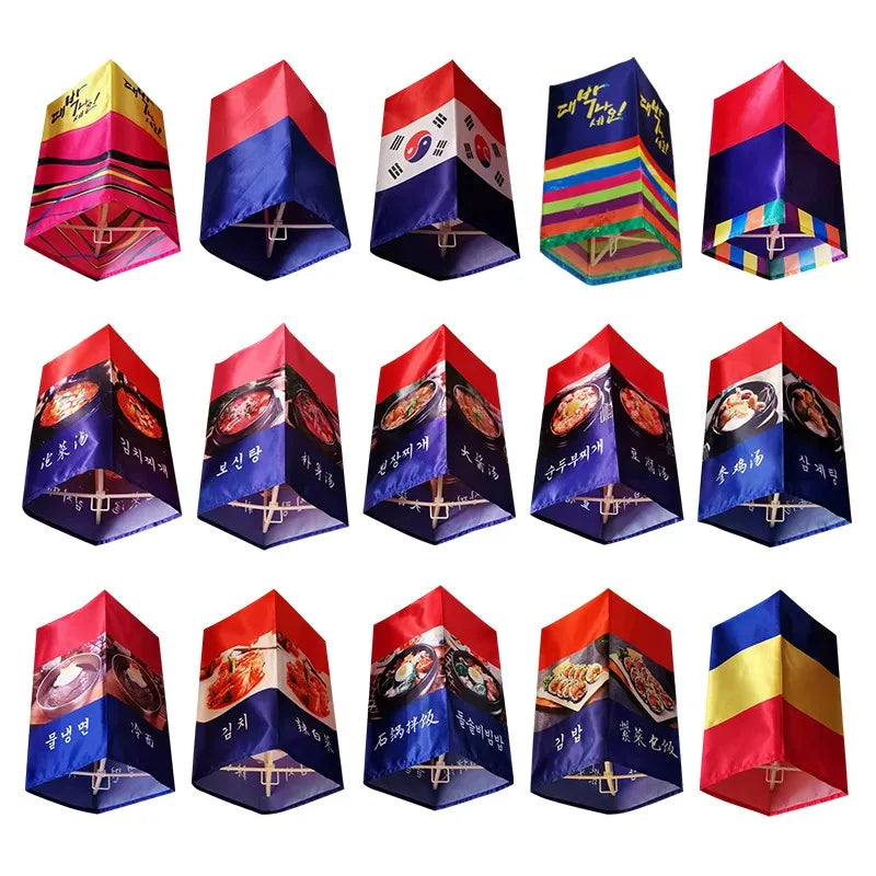 lanternes décoratives traditionnelles coréennes rouge bleu jaune blanc noix motifs nourriture textes coréens clips