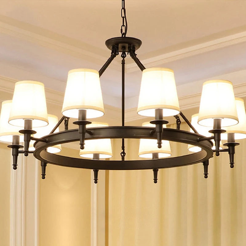 luminaire suspendu lustre salon classique bronze blanc abat jour tissu chaîne chambre salle manger