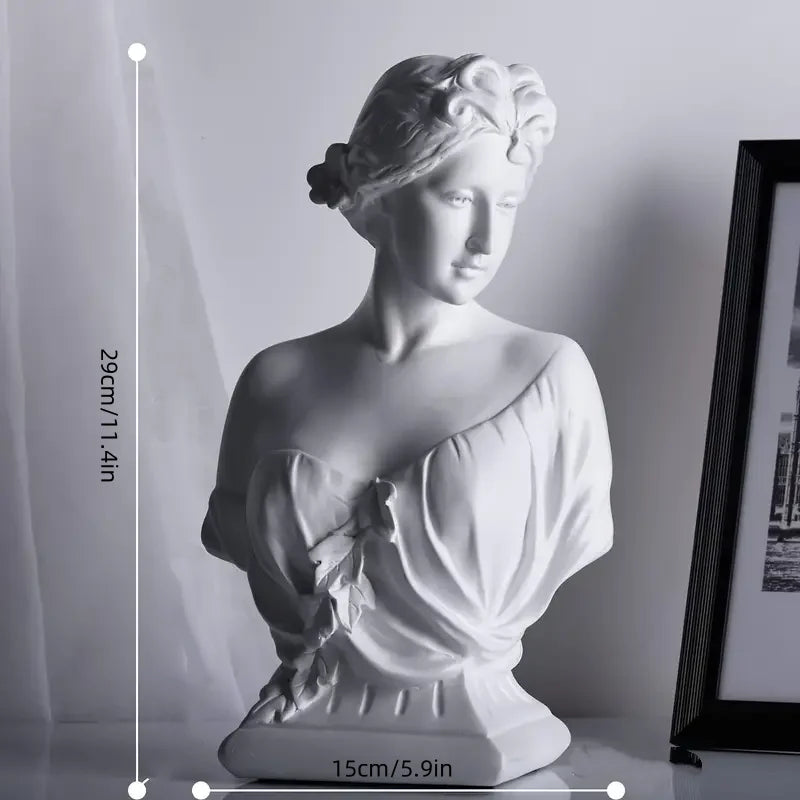 statue résine buste femme classique art antique fleurs artificielles photo noir blanc decoration maison