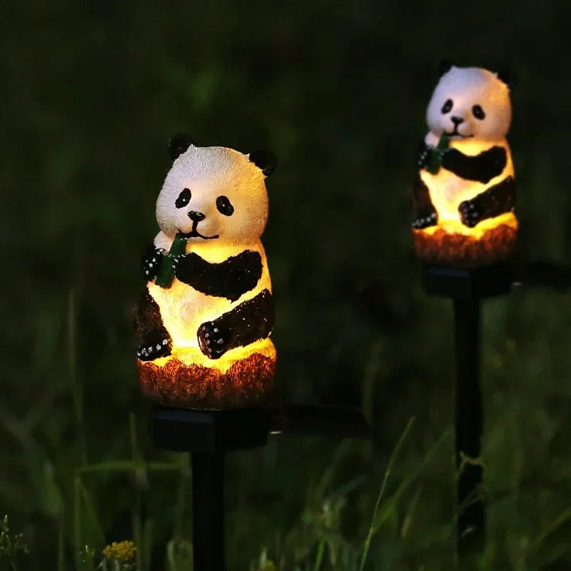 lumière solaire nocturne panda moderne blanc noir marron clair abstraite tringle étancheextérieur jardin