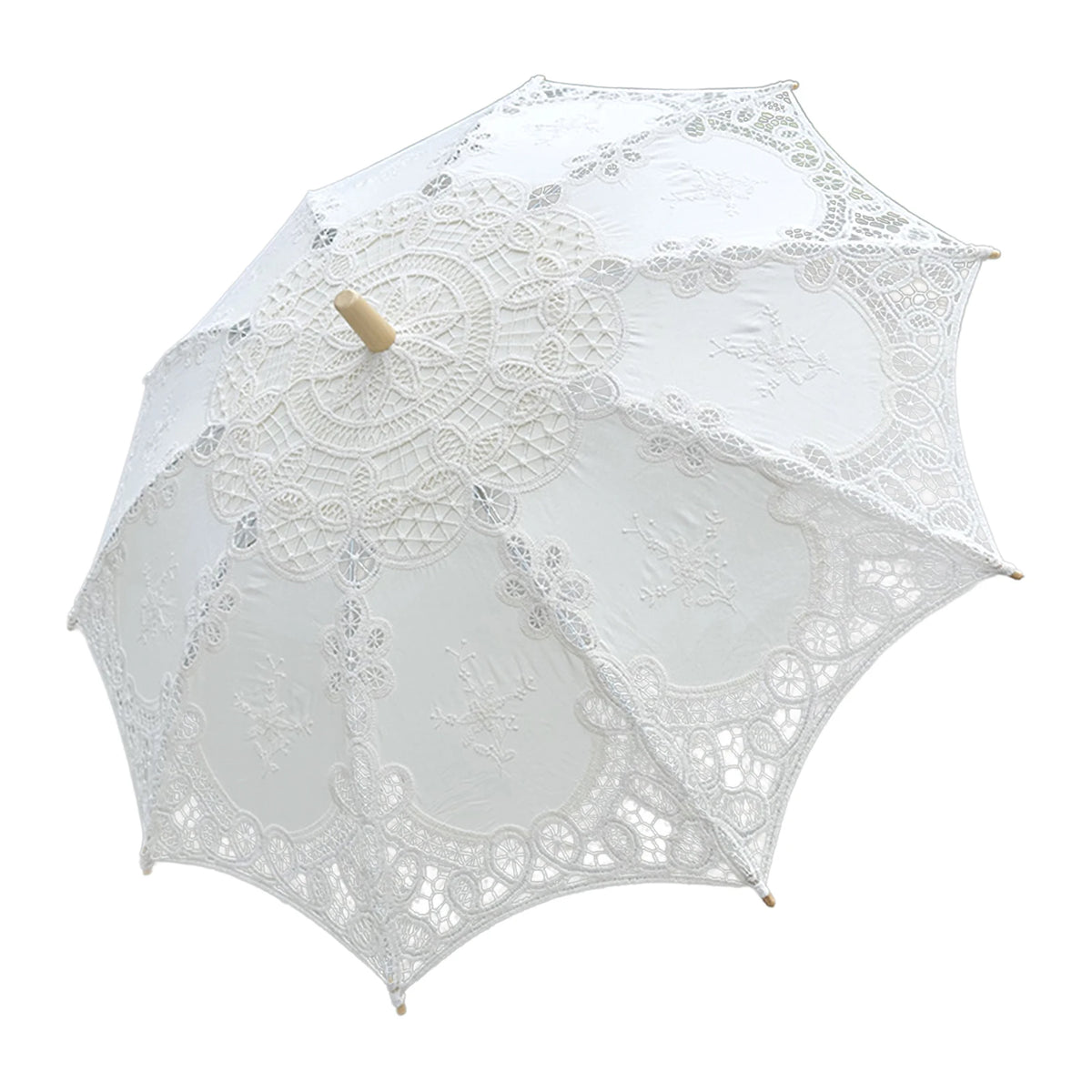 parapluie dentelle blanc vintage élégant poignée bois bleu vert mariage voyage