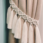 rideau boho chic macramé franges coton solide beige clair accessoires fenêtre pastorale