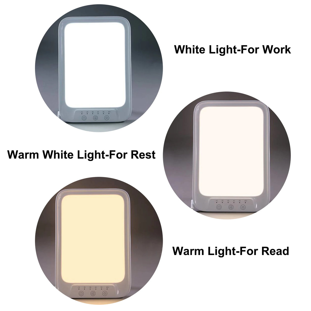 lampe led lumière jour 20000 lux veilleuse rectangulaire blanc moderne minuterie mémoire couleurs niveaux