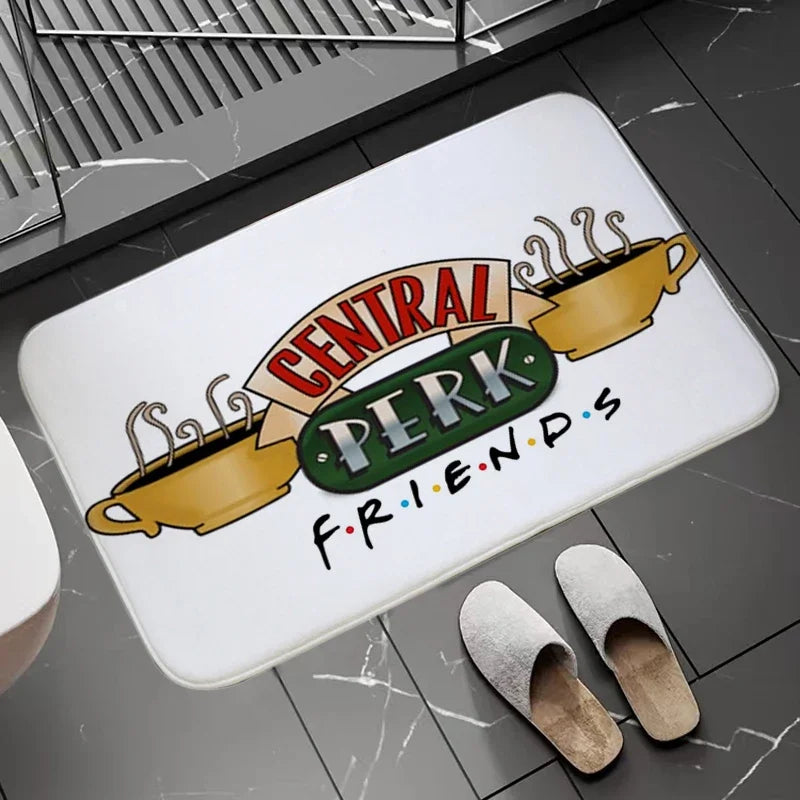 tapis central perk friends blanc vert noir moderne logo bienvenue salon chambre bain