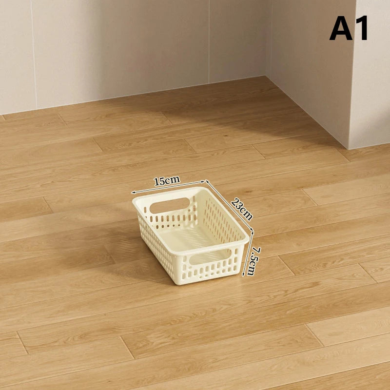 panier rangement perforé moderne poignées réutilisable articles divers boîte plastique beige clair