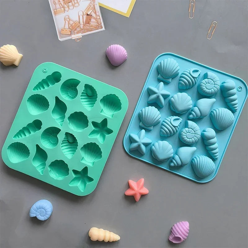 moule silicone coquillage étoile mer moderne bleu rose vert gâteau décoration pudding gelée