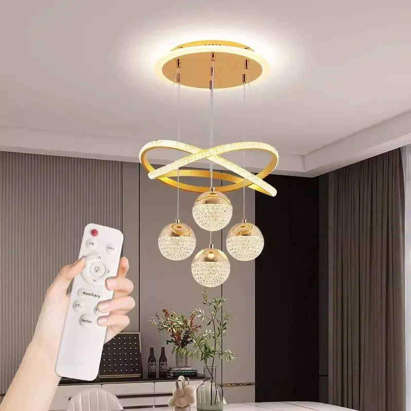 suspension lumineuse moderne or noir diamants transparents anneaux brillants contemporain led