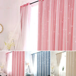 rideaux semi transparent étoiles découpées tissu plissé motif enfantin couleurs rose bleuclair