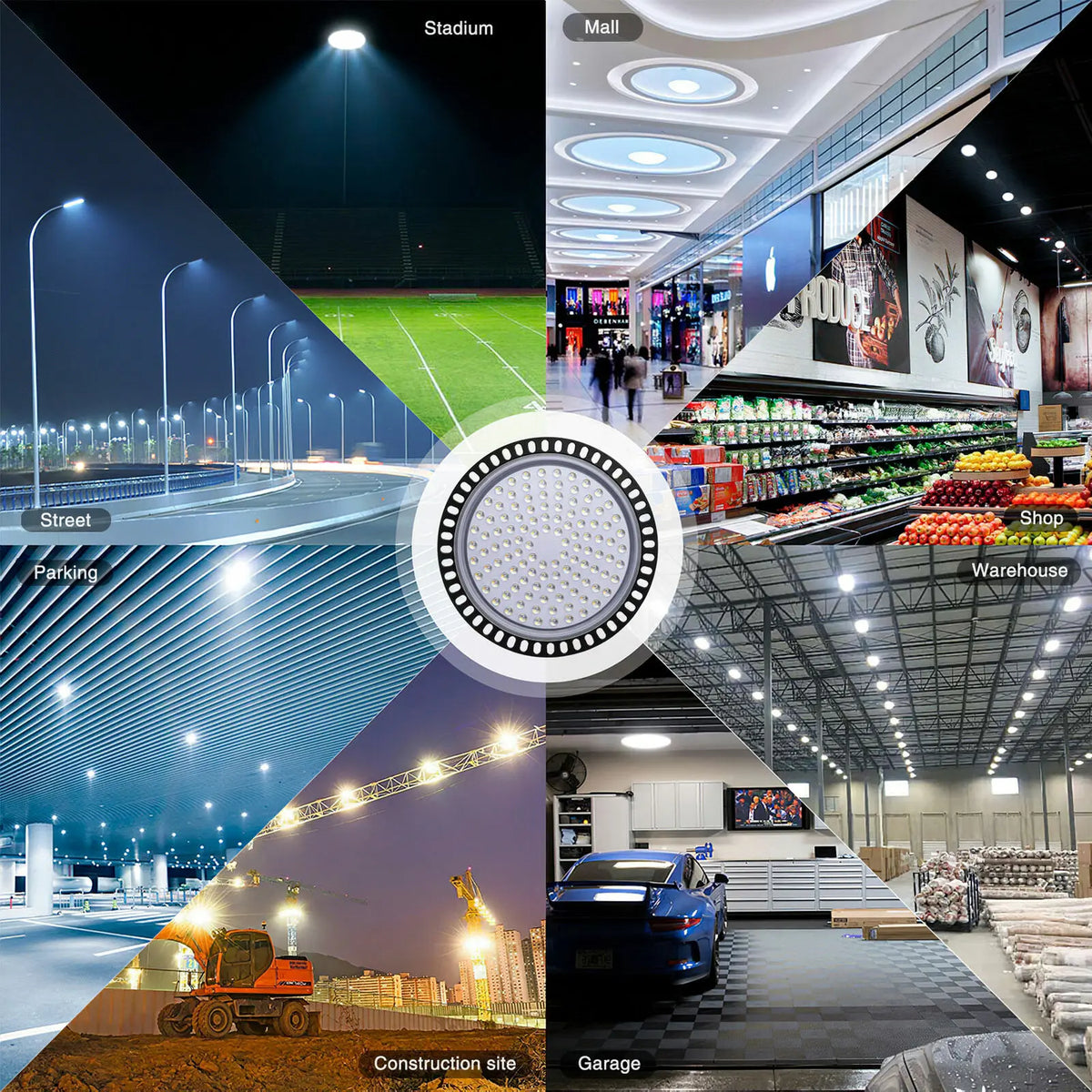 lampes led industrielles hautes luminosités noir blanc modernes rondes points lumineux tringle fixations