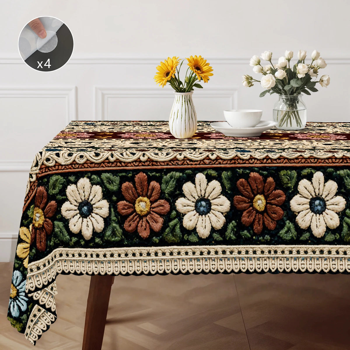 nappe fleur broderie traditionnelle imperméable lavable extérieur mariage fête rectangle round