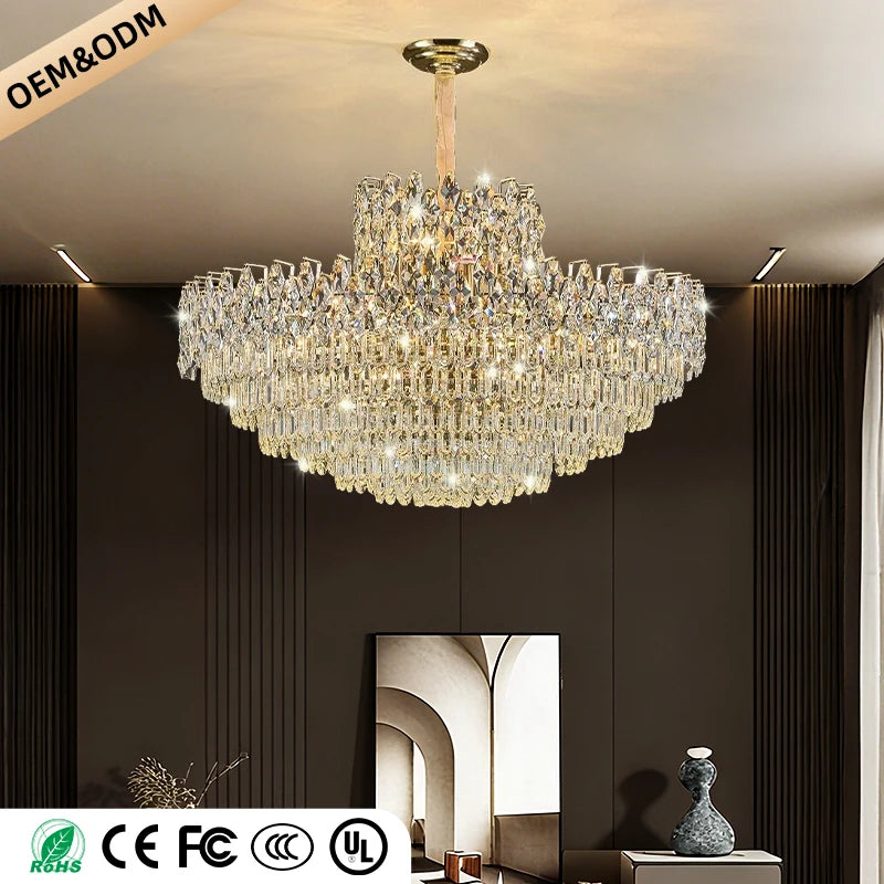 lustre cristal doré élégant salon restaurant suspension chaînes brillants classiques 249 2000lm