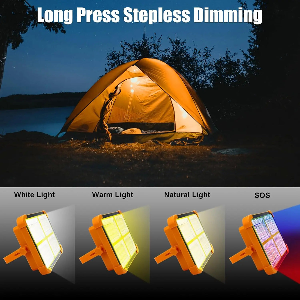 lampe solaire portable orange moderne étanche ip66 poignée articulée panneau solaire usb