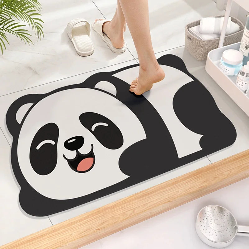 tapis bain absorbant antidérapant animaux cartoon noir blanc vert pandas koalas chats cochons