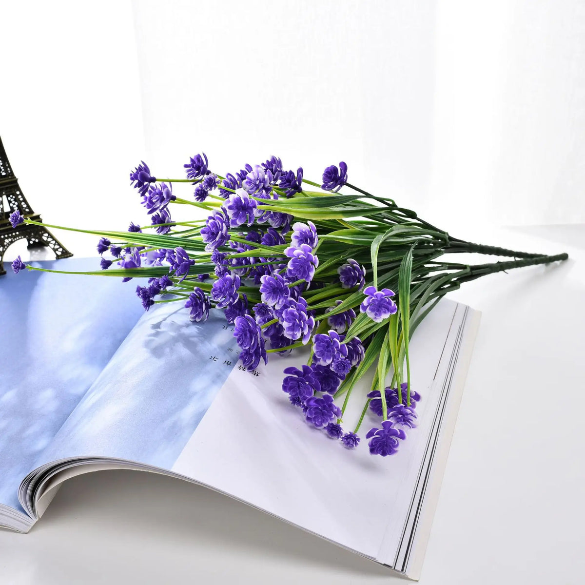 Bouquet artificiel violet rose feuilles vertes décoration intérieure tringle moderne minimaliste