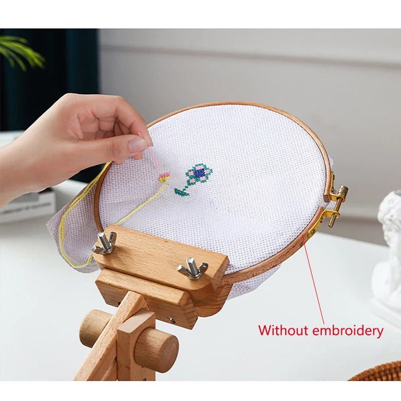 support broderie rotation 360 vis ajustable bois naturel simple fonctionnel kit