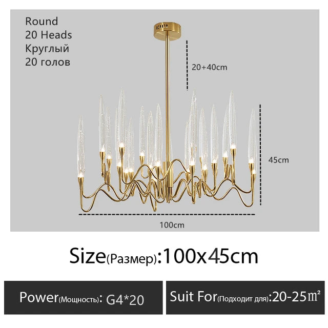 lustre moderne élégant cristal transparent filigrane doré salon chambre étude LED 2000 82000 lumens