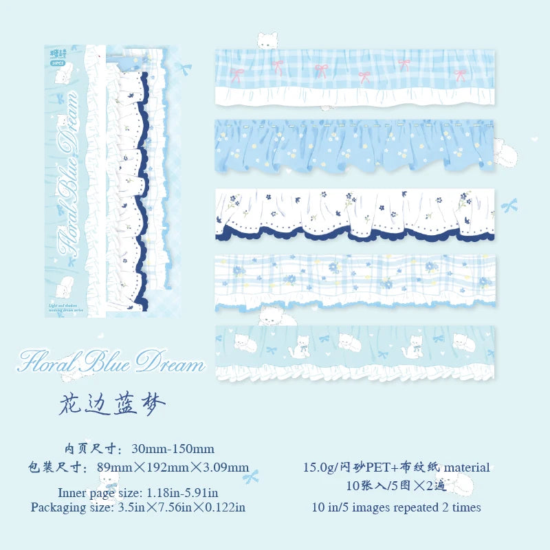 rubans décoratifs adhésifs vintage blanc rose vert bleu gris floraux
