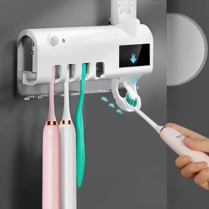 support brosse dents moderne adhésif rechargeable led tube dentifrice minimaliste