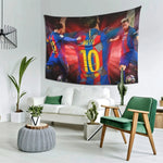 tapisserie moderne football bleu rouge jaune fc barcelone messi célébration unicef décoration intérieure sportive