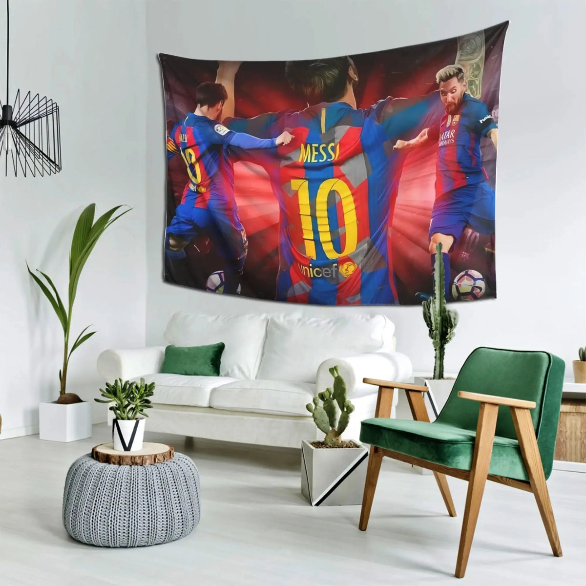 tapisserie moderne football bleu rouge jaune fc barcelone messi célébration unicef décoration intérieure sportive