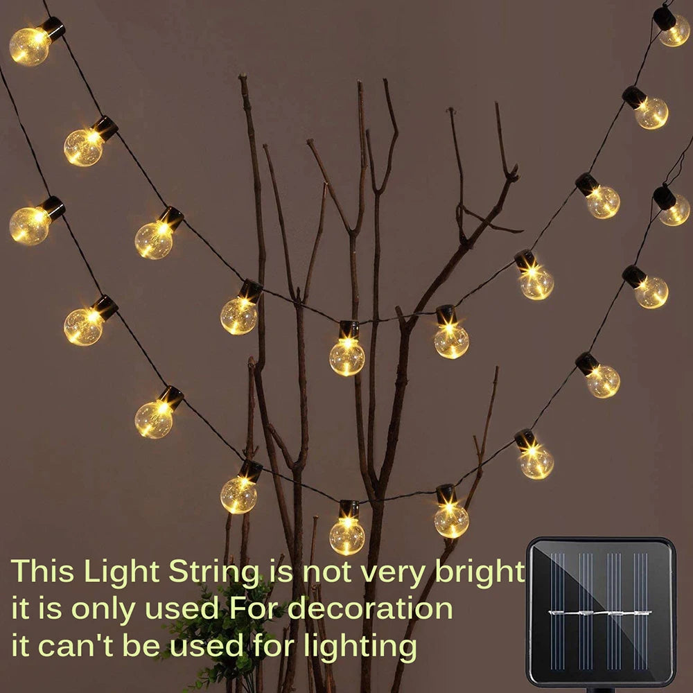 guirlande lumineuse solaire moderne 38 ampoules blanc translucide 12mètresextérieur festive