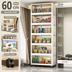 meuble rangement modulable blanc roulettes portes transparentes rayures verticales modernes