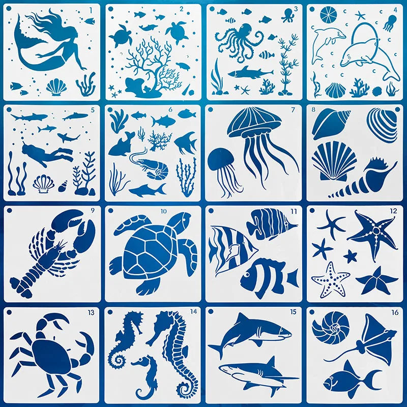 stencils marins motifs poissons crevettes coquillages transparents clips art plage bricolage peinture meubles