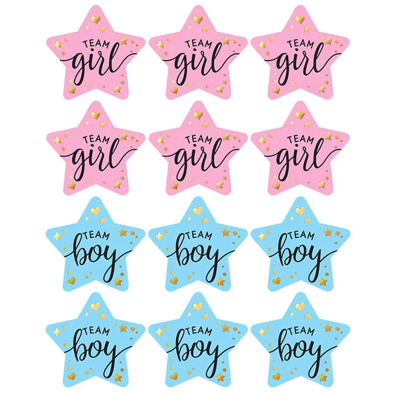 étiquettes autocollantes team girl team boy coeurs dorés motifs abstraits moderne élégants rose bleu