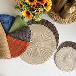 lot quatre tapis table ronds tressés boho rustique décoration maison