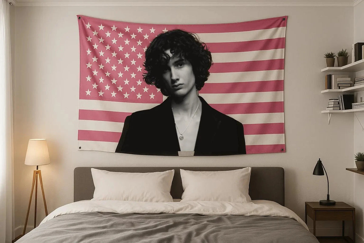 tapisserie moderne drapeau américain rose étoiles blanches tissu polyestère lavable tête lit chambre adolescente